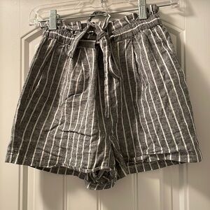 Express high rise striped linen blend paper bag shortie